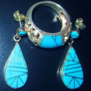 Turquoise ring and earrings in sterling
